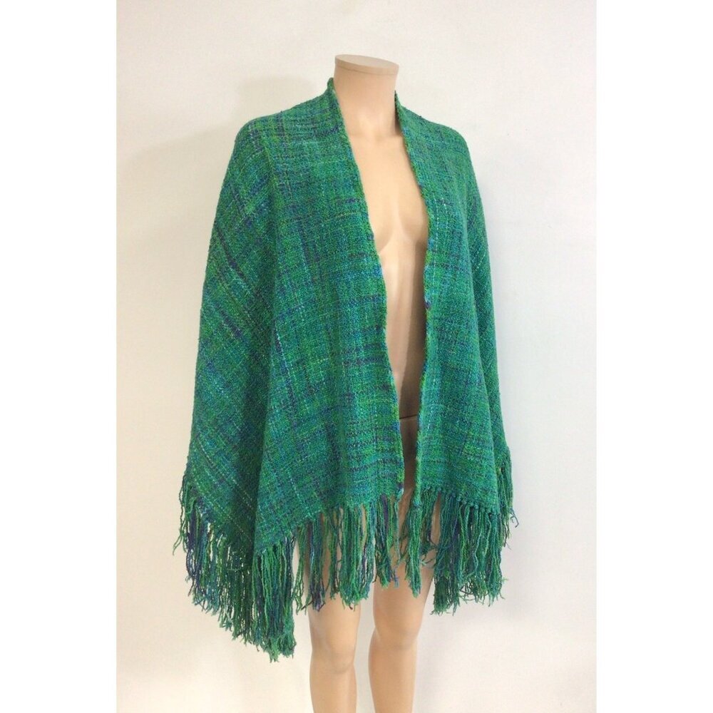 Handwoven Green Shawl Tweed Cape Womens One Size
